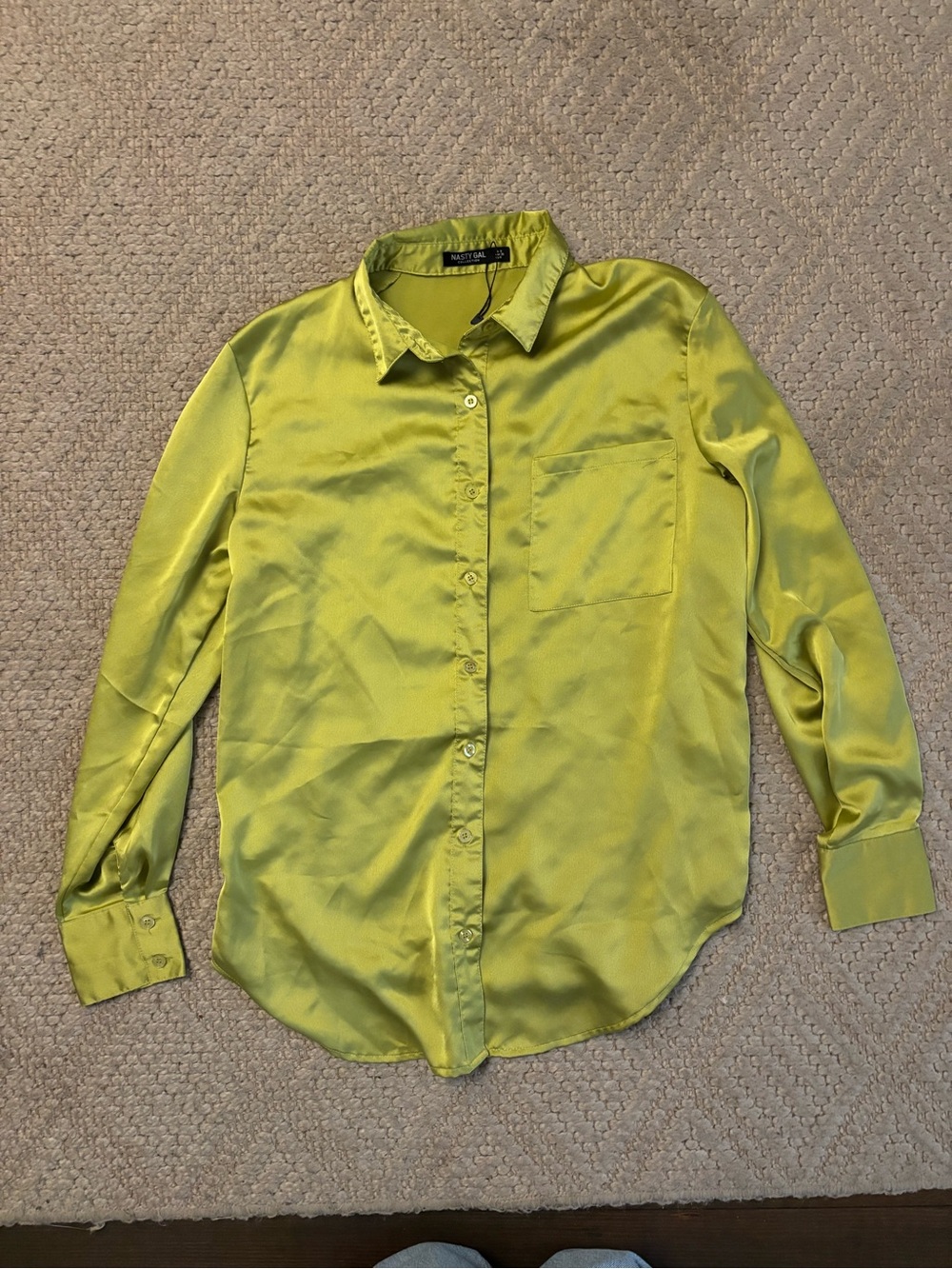 Nasty Gal Lime Green Satin Button-Up Shirt